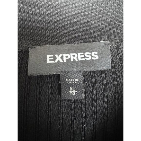Express Black Ribbed Shimmer Mock Neck Top Womens XL metallic Knit - Picture 3 of 4